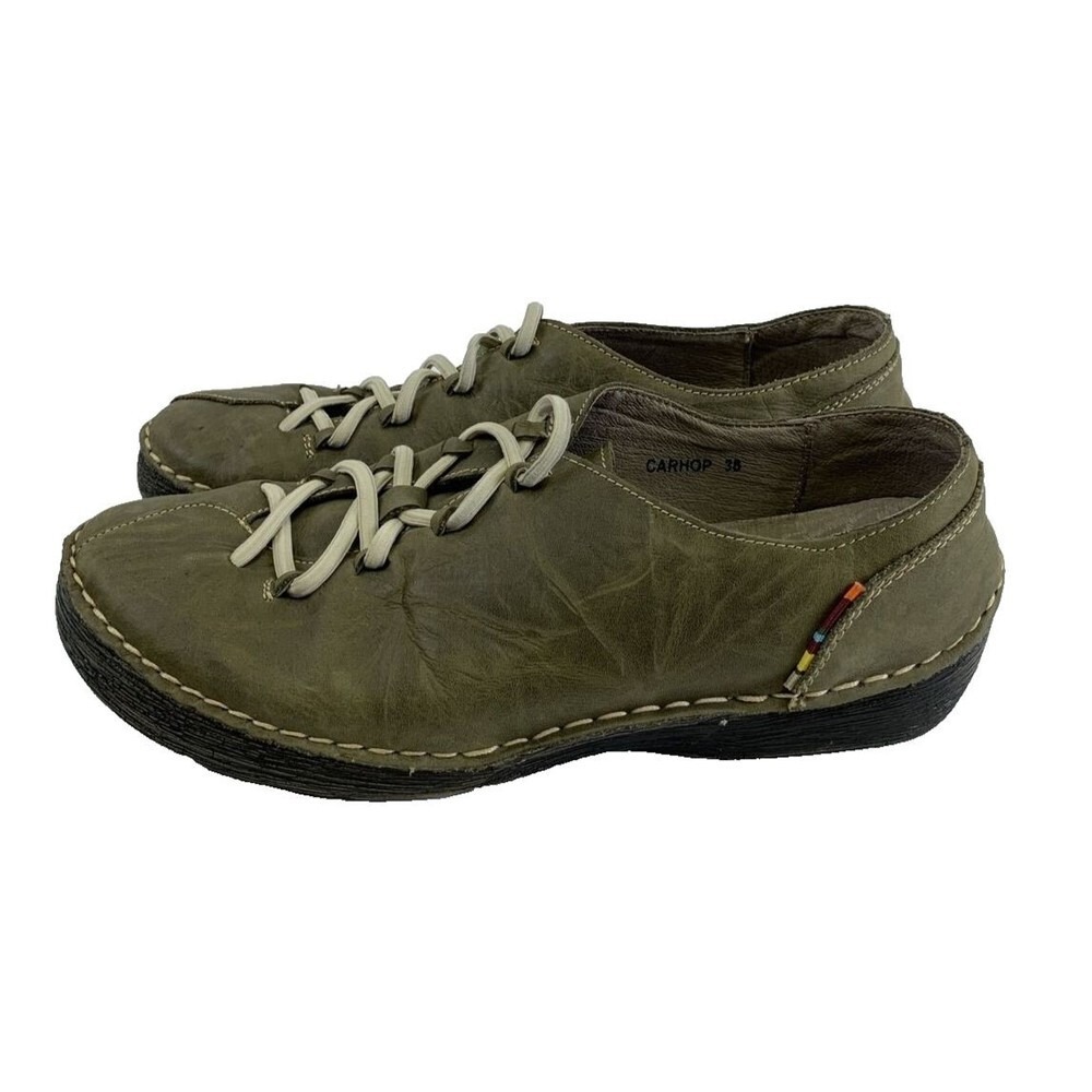 Spring Step Carhop Green Olive Leather Lace Up Slip On Casual Sneaker 38 US 7.5